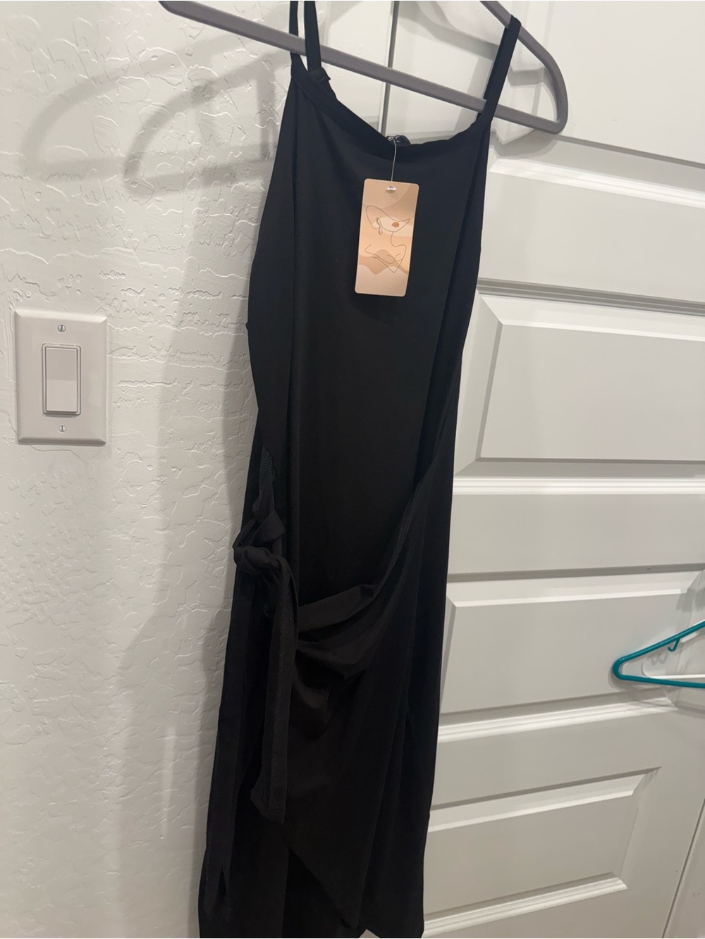 Women’s Black Slip Dress with Side Tie